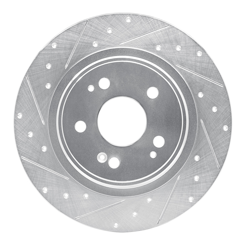 Acura MDX Brake Rotor (1) - Rear Left - R1 Concepts - Drilled & Slotted - Silver - `17-`20